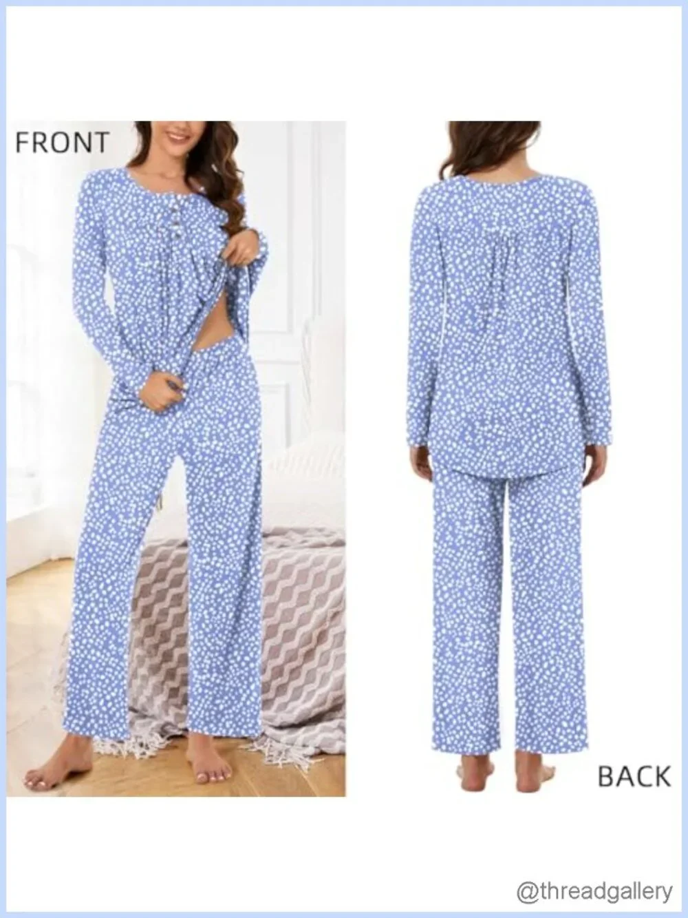 Women's 2 Piece Pajama Set Long Sleeve Henley Lounge PJs Comfy Sleepwear